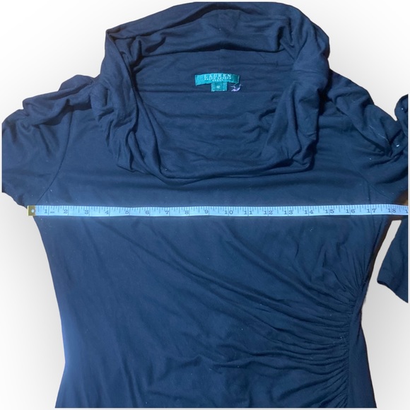 Ralph Lauren Stretch Black Cowl Neck Long Sleeve Bodycon Dress Size 12 - Picture 2 of 10